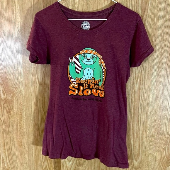 Maroon Hippie Sloth Graphic T-Shirt from Columbia Zoo - Picture 2 of 5